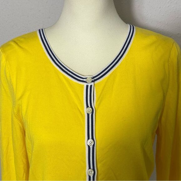 NWOT Talbots Yellow Cotton Button Front Cardigan W/ Nautical Trim Women's Size L - Picture 9 of 16